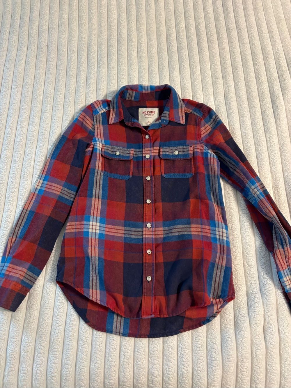Merona Flannel Plaid Button Down Long Sleeve shirt women’s small red blue fall